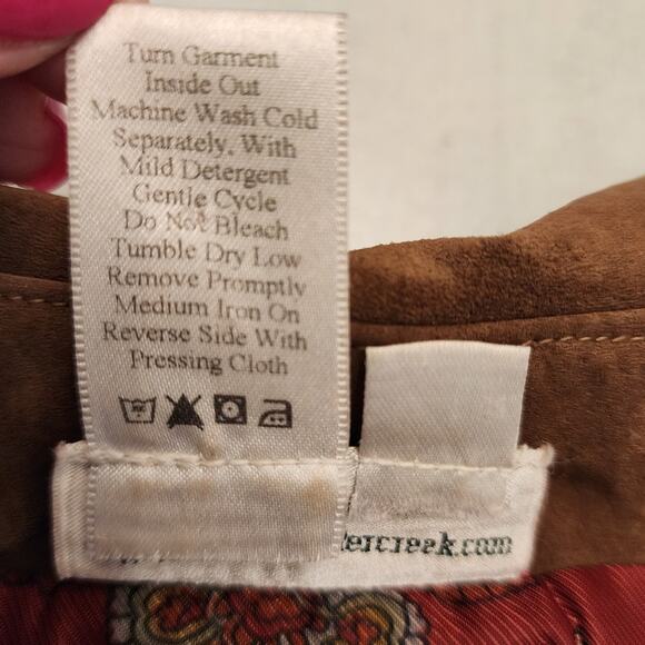 Coldwater Creek Women's Leather Trim Barn Coat Jacket SZ Large Red Buttons - Picture 8 of 10